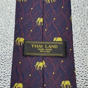 Vintage Thai Land Hand Made‎ 100% Silk Red Blue Purple Elephant Necktie Boho